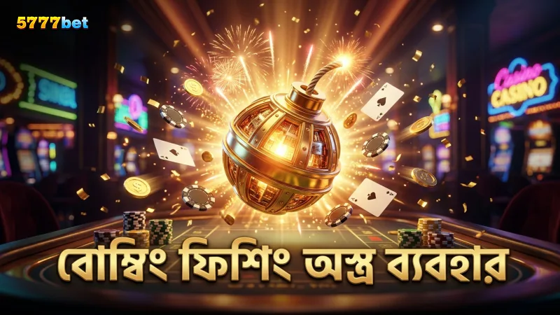 বোম্বিং ফিশিং গেমে বোমা এবং এক্সপ্লোসিভ অস্ত্রের ব্যবহার দেখানো হয়েছে